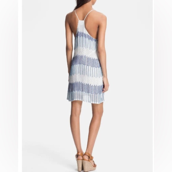 Parker Finn Beaded Silk Slip Dress Cocktail Party Wedding Guest Blue White Small - Picture 8 of 11